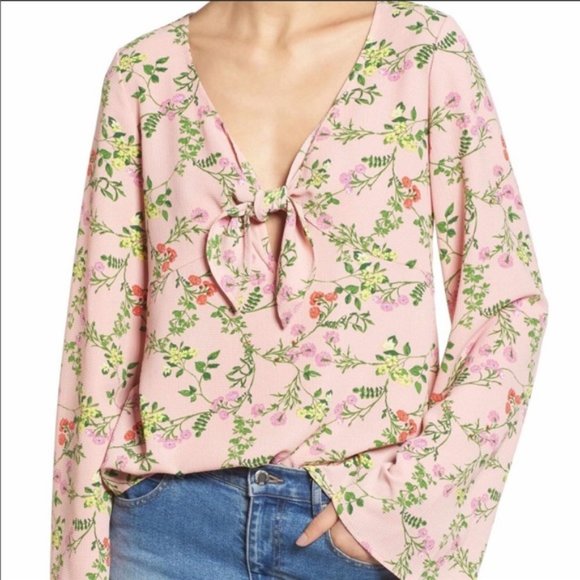 Ten Sixty Sherman Tops - Ten Sixty Sherman Pink Floral Tie Front Blouse XS